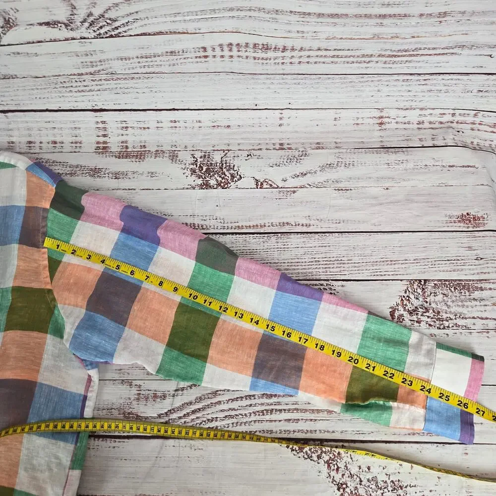 Paul Fredrick Pure Linen Classic Button Shirt 2XLT Vibrant Multi Rainbow Check - Picture 7 of 7
